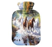 JUMBEAR Running Horses - Bolsas de agua caliente con cubierta suave, bolsa de agua caliente para aliviar el dolor, 2 litros para manos, pies, bolsas de agua caliente para dormir cómodamente