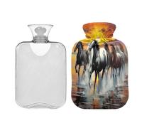JUMBEAR Running Horses - Botellas de agua caliente con funda de terciopelo, bolsa de agua caliente de 2 L para alivio del dolor cálido y terapia de calor frío, regalos cálidos en invierno, apto para