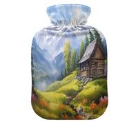 JUMBEAR Shanxia - Botellas de agua caliente de madera con cubierta suave, bolsa de agua caliente para aliviar el dolor, bolsa de agua caliente de 1 litro para manos y pies, bolsas de agua caliente