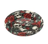 JUMBEAR Skulls and Roses - Cama calmante para perros y gatos, cama redonda de felpa para cachorros, gatitos, camas cálidas y suaves para mascotas con parte inferior antideslizante y lavable, talla XS