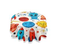 JUMBEAR Space and Aliens - Mantel redondo de poliéster circular, hermoso mantel resistente al agua y a prueba de derrames, para comedor, cocina, fiesta, 60 pulgadas