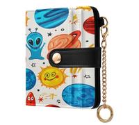 JUMBEAR Space and Aliens - Monederos para mujer, cartera de piel sintética con bloqueo RFID, monedero con cremallera con múltiples ranuras para tarjetas y compartimento espacioso