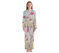 JUMBEAR Spring Wildflowers - Conjunto de pijama de manga larga con botones y pantalones de longitud completa, ropa de dormir suave para dormir, a, L
