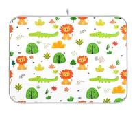 JUMBEAR Tapete de secado de platos, leones y cocodrilos de secado rápido, base absorbente para máquina de café, suela de goma antideslizante, tapete de secado absorbente para cocina, fregadero de 16 x