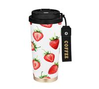 JUMBEAR Taza de viaje aislada al vacío con diseño de fresas de acuarela, tazas de viaje reutilizables para café, taza de café de acero inoxidable de doble pared a prueba de fugas con tapa para bebidas