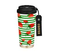 JUMBEAR Taza de viaje aislada al vacío con diseño de fresas de acuarela, tazas de viaje reutilizables para café, taza de café de acero inoxidable de doble pared a prueba de fugas con tapa para bebidas