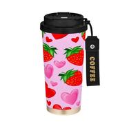 JUMBEAR Taza de viaje aislada al vacío con diseño de fresas de acuarela, tazas de viaje reutilizables para café, taza de café de acero inoxidable de doble pared a prueba de fugas con tapa para bebidas