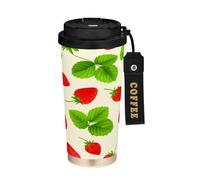 JUMBEAR Taza de viaje aislada al vacío con diseño de fresas de acuarela, tazas de viaje reutilizables para café, taza de café de acero inoxidable de doble pared a prueba de fugas con tapa para bebidas