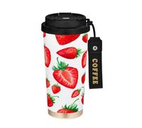 JUMBEAR Taza de viaje aislada al vacío con diseño de fresas de acuarela, tazas de viaje reutilizables para café, taza de café de acero inoxidable de doble pared a prueba de fugas con tapa para bebidas