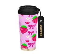 JUMBEAR Taza de viaje aislada al vacío con diseño de fresas de acuarela, tazas de viaje reutilizables para café, taza de café de acero inoxidable de doble pared a prueba de fugas con tapa para bebidas