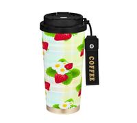 JUMBEAR Taza de viaje aislada al vacío con diseño de fresas de acuarela, tazas de viaje reutilizables para café, taza de café de acero inoxidable de doble pared a prueba de fugas con tapa para bebidas