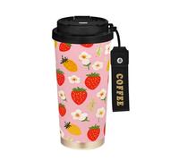 JUMBEAR Taza de viaje aislada al vacío con diseño de fresas de acuarela, tazas de viaje reutilizables para café, taza de café de acero inoxidable de doble pared a prueba de fugas con tapa para bebidas