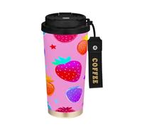 JUMBEAR Taza de viaje aislada al vacío con diseño de fresas de acuarela, tazas de viaje reutilizables para café, taza de café de acero inoxidable de doble pared a prueba de fugas con tapa para bebidas