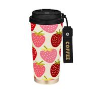 JUMBEAR Taza de viaje aislada al vacío con diseño de fresas de acuarela, tazas de viaje reutilizables para café, taza de café de acero inoxidable de doble pared a prueba de fugas con tapa para bebidas