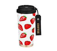 JUMBEAR Taza de viaje aislada al vacío con diseño de fresas de acuarela, tazas de viaje reutilizables para café, taza de café de acero inoxidable de doble pared a prueba de fugas con tapa para bebidas
