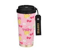 JUMBEAR Taza de viaje aislada al vacío con diseño de helado de dibujos animados con lazos, reutilizable, taza de café de acero inoxidable de doble pared a prueba de fugas con tapa para bebidas frías y