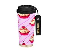 JUMBEAR Taza de viaje aislada al vacío para pastel de helado, tazas de viaje reutilizables para café, taza de café de acero inoxidable de doble pared a prueba de fugas con tapa para bebidas frías y