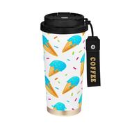 JUMBEAR Taza de viaje con aislamiento al vacío de helado azul, tazas de viaje reutilizables para café, taza de café de acero inoxidable de doble pared a prueba de fugas con tapa para bebidas frías y