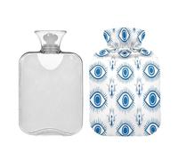 JUMBEAR The Eye of Blue Art - Bolsas de agua caliente con funda suave, bolsa de agua caliente para aliviar el dolor, 1 L, para manos y pies, bolsas de agua caliente para dormir cómodamente