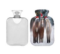 JUMBEAR Tres bonitos caballos para botellas de agua caliente de Navidad con cubierta de terciopelo, bolsa de agua caliente de 2 L para aliviar el dolor cálido y terapia de calor frío, regalos cálidos