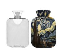 JUMBEAR Van Gogh's Starry Sky - Botellas de agua caliente con funda de terciopelo, bolsa de agua caliente de 2 L para aliviar el dolor cálido y terapia de calor frío, regalos cálidos en invierno, apto