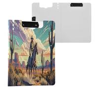 JUMBEAR Western Cowboy Crossing The Desert Portapapeles A4 con clips dobles, tablero plegable con tapa, organizador personal ligero adecuado para hospitales, oficinas, escuelas, negocios y aulas