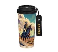 JUMBEAR Western Cowboy Crossing The Desert - Taza de viaje aislada al vacío, tazas de viaje reutilizables para café, taza de café de acero inoxidable de doble pared a prueba de fugas con tapa para