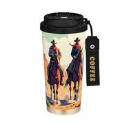 JUMBEAR Western Cowboy Crossing The Desert - Taza de viaje aislada al vacío, tazas de viaje reutilizables para café, taza de café de acero inoxidable de doble pared a prueba de fugas con tapa para