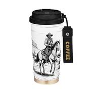 JUMBEAR Western Cowboy Crossing The Desert - Taza de viaje aislada al vacío, tazas de viaje reutilizables para café, taza de café de acero inoxidable de doble pared a prueba de fugas con tapa para