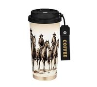 JUMBEAR Western Cowboy Crossing The Desert - Taza de viaje aislada al vacío, tazas de viaje reutilizables para café, taza de café de acero inoxidable de doble pared a prueba de fugas con tapa para