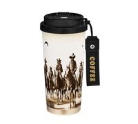 JUMBEAR Western Cowboy Crossing The Desert - Taza de viaje aislada al vacío, tazas de viaje reutilizables para café, taza de café de acero inoxidable de doble pared a prueba de fugas con tapa para