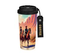 JUMBEAR Western Cowboy Crossing The Desert - Taza de viaje aislada al vacío, tazas de viaje reutilizables para café, taza de café de acero inoxidable de doble pared a prueba de fugas con tapa para