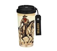 JUMBEAR Western Cowboy Crossing The Desert - Taza de viaje aislada al vacío, tazas de viaje reutilizables para café, taza de café de acero inoxidable de doble pared a prueba de fugas con tapa para