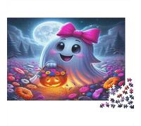 Jumbie Pumpkins 1000 Piece Puzzle for Adults Cute Ghost with Pink Bow Fun and Challenging Family Game Great Gift Idea 52x38cm 1000pcs