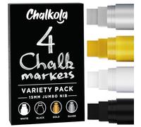 Jumbo Chalk Markers - Pack de 4 rotuladores para ventanas de 15 mm, color blanco, negro, dorado y plateado