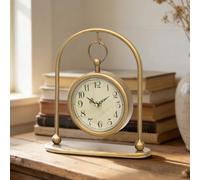 Jumbo Decor Reloj de Mesa pequeño Dorado Vintage, Reloj de Mesa de Granja, silencioso sin tictac, Funciona con Pilas, Relojes de Escritorio y estantes para Sala de Estar, Dormitorio, Cocina
