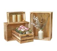 JUMBO HUMBLE Cajas de almacenamiento grandes de madera quemada decorativas, juego de 4 cajas de madera anidadas para exhibición rústica, cajas de almacenamiento de madera de granja hechas de 100%