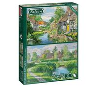 Jumbo Riverside Cottages Piece Jigsaw Puzzles Falcon de Luxe-Casas de Campo de río 2 x 500 Piezas Rompecabezas, Multicolor (11289)