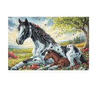 Jument et Son Poulain Puzzles 1000 Piezas Construir DIY 3D Sin Pegamento Bêtes enchantées lumineuses Rompecabezas para Adultos Maquetas Educativas Aliviar Estrés Estera Portátil 1000 PCS