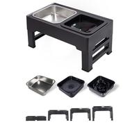 JUMI - Juego de 3 Cuencos elevados para Perros y Gatos, Altura Ajustable, Incluye Cuencos antiglotones, antisalpicaduras e INOX, Soporte Antideslizante