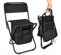 JUMI Taburete de pesca - Mochila con bolsa 35 x 35 x 58 cm, resistente taburete de camping, práctica silla de pesca, silla plegable - Capacidad de carga de hasta 90 kg, color negro