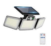JumJam 280 luces LED solares para exteriores, 3 cabezales ajustables, sensor de movimiento para exteriores, impermeable, inalámbrico, funciona con energía solar, para patio, garaje, patio, porche