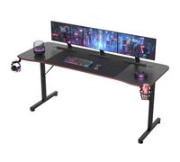 JUMMICO Mesa Gaming 180 × 60 cm, Escritorio Ergonómico con Tabla en Efecto Fibra de Carbono, Incorpora Tapete para Ratón, Portavasos y Gancho para Auriculares
