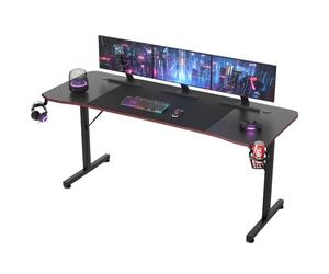 JUMMICO Mesa Gaming 180 × 60 cm, Escritorio Ergonómico con Tabla en Efecto Fibra de Carbono, Incorpora Tapete para Ratón, Portavasos y Gancho para Auriculares