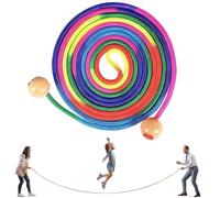 Jump Rope, 16.4 Ft Adjustable Rainbow Skipping Rope, Wooden Handle Multiplayer Toy, Colorful Team Jumps Game, Fitness Equipment, Ideal for Playground Sports School Activities
