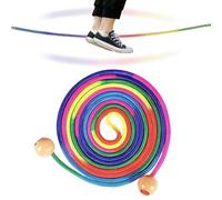 Jump Rope, Skipping Toy, Rainbow Cord with 16.4in Size Wooden Handle, Multiplayer Game for Kids, Sports, Playground, School, Team, Activities, Fun, Exercise, Challenge, Outdoor, Colorful