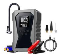 Jump Starter Compressor, 12V Battery Pack, Cordless Car Booster, Smart Display System, Built-In Power Bank, Heavy-Duty Clamps Included, Perfect for Truck, Motorcycle, Camping, (ABS)