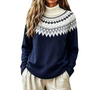 Jumpers 2026 Fair Isle - Suéter térmico de manga larga para mujer, azul marino, 4XL
