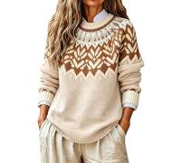 Jumpers 2026 Fair Isle - Suéter térmico de manga larga para mujer, beige, 4XL