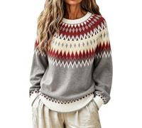 Jumpers 2026 Fair Isle - Suéter térmico de manga larga para mujer, gris, XXL